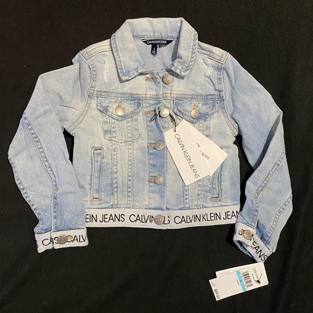 Calvin Klein jeans girls size 5 stretch denim jacket snap elastic waistband